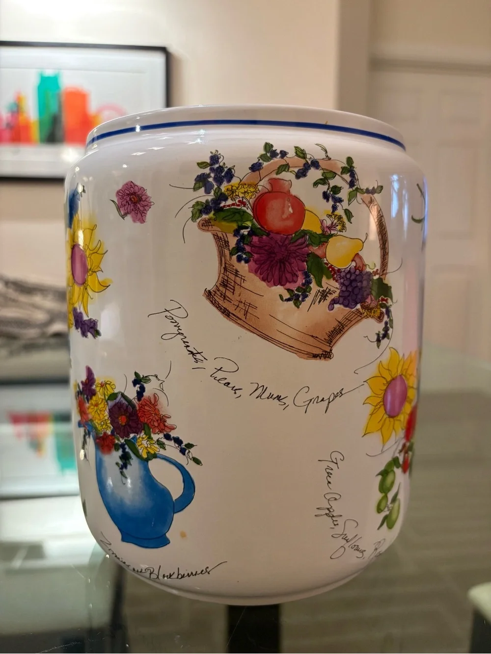 Williams Sonoma Botanical Floral 9 inch Canister Made in Portugal